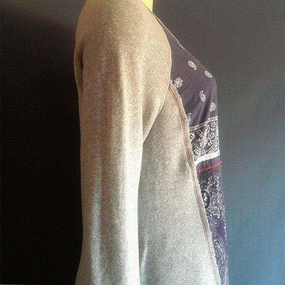 One September Anthropologie Bandana Patchwork Grey Knit Top Sm - Picture 6 of 11